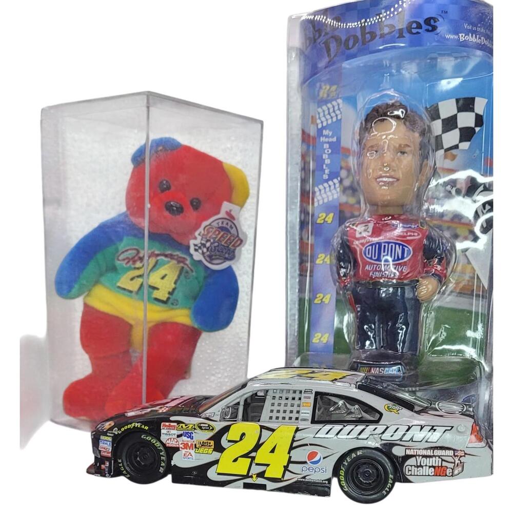 Jeff Gordon #24 Vintage Set - Beanie Bear, Bobble Head, 2009 Diecast Model